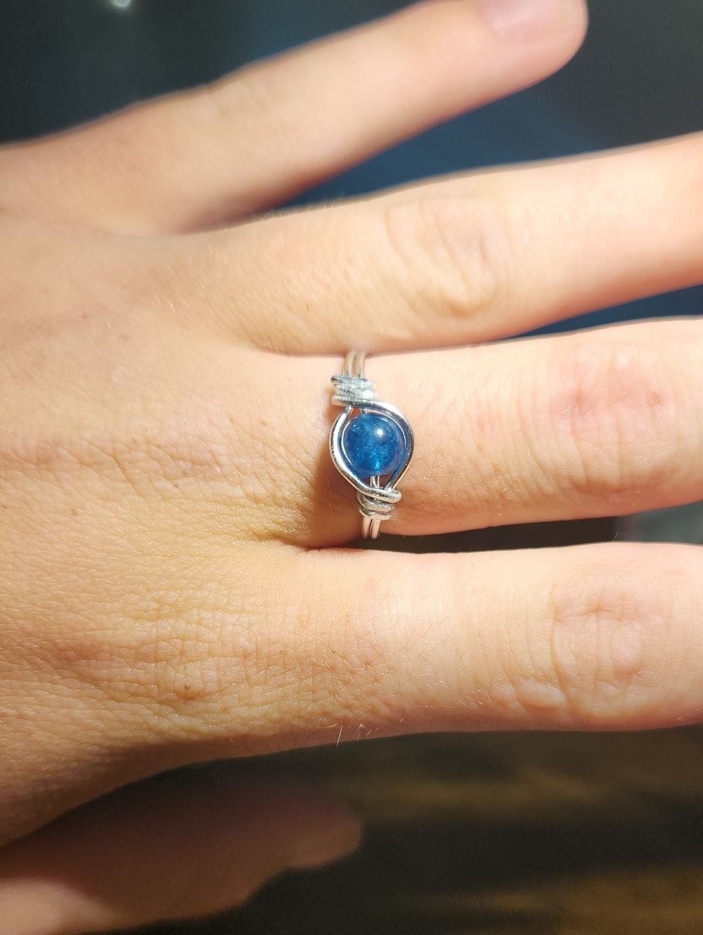 Handcrafted Silver Wire Ring with Blue Stone
